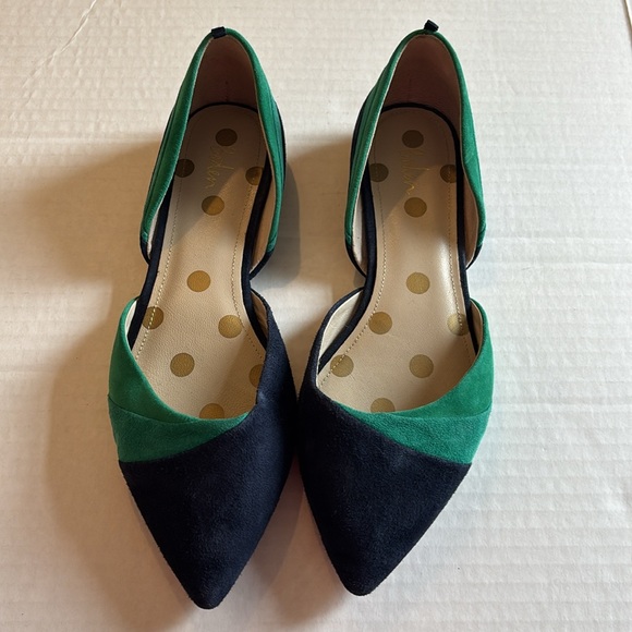 BODEN Wave Ballerina Flats Open Sides in Green and Navy Blue Suede - Size EU 40 - Picture 3 of 12